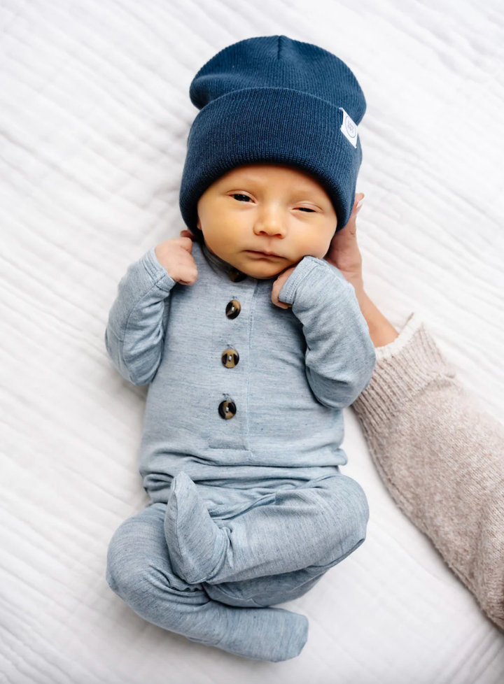 Lou Lou & Co - Baby Crew Top + Bottom Set in Heathered Blue