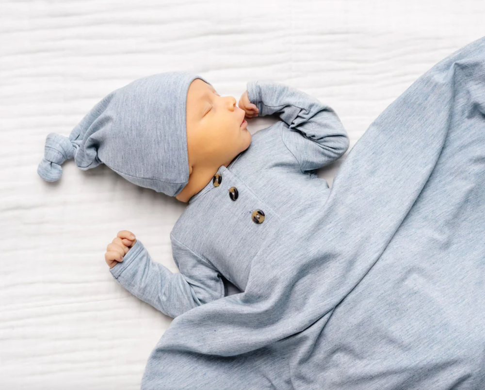 Lou Lou & Co - Infant Crew Knotted baby Gown in Heathered Blue