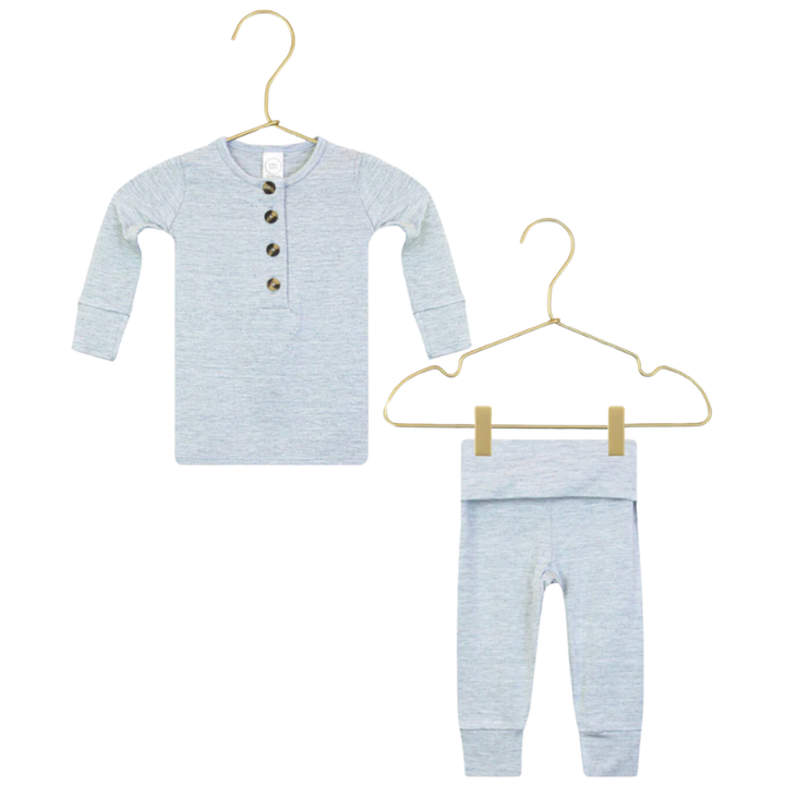 Lou Lou & Co - Infant Crew Top + Bottom Set in Heathered Blue