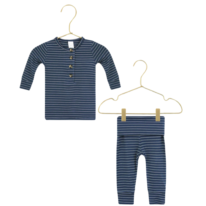 Lou Lou & Co - Infant Hank Top + Bottom Set in Navy w/ Micro Stripes
