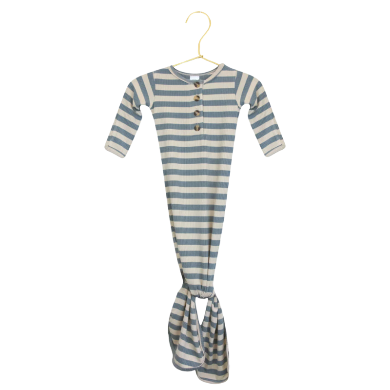 Lou Lou & Co - Infant Lincoln Ribbed Knotted Gown in Blue Stripes
