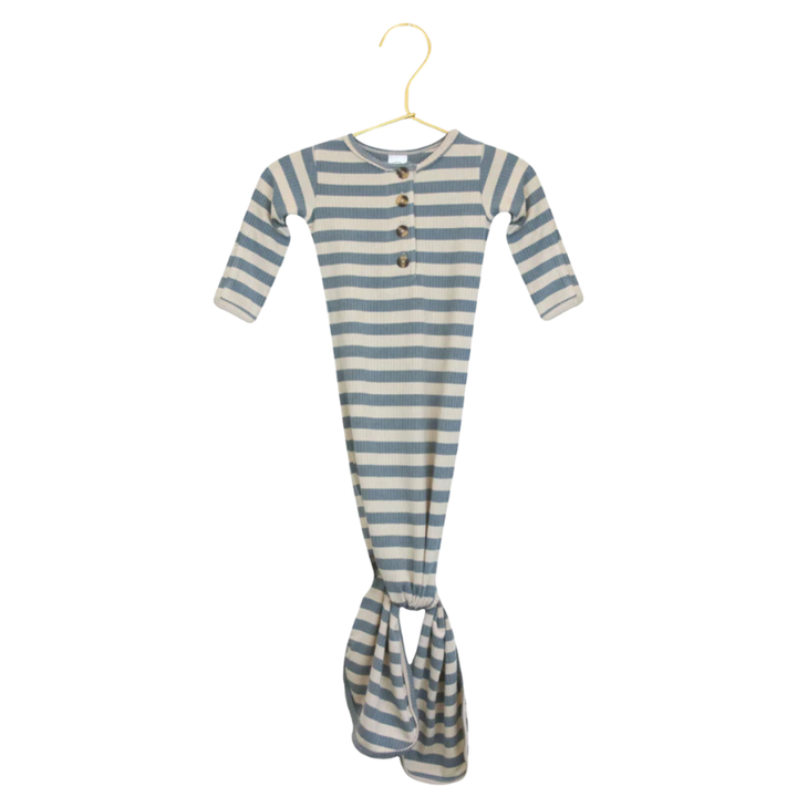 Lou Lou & Co - Infant Lincoln Ribbed Knotted Gown in Blue Stripes