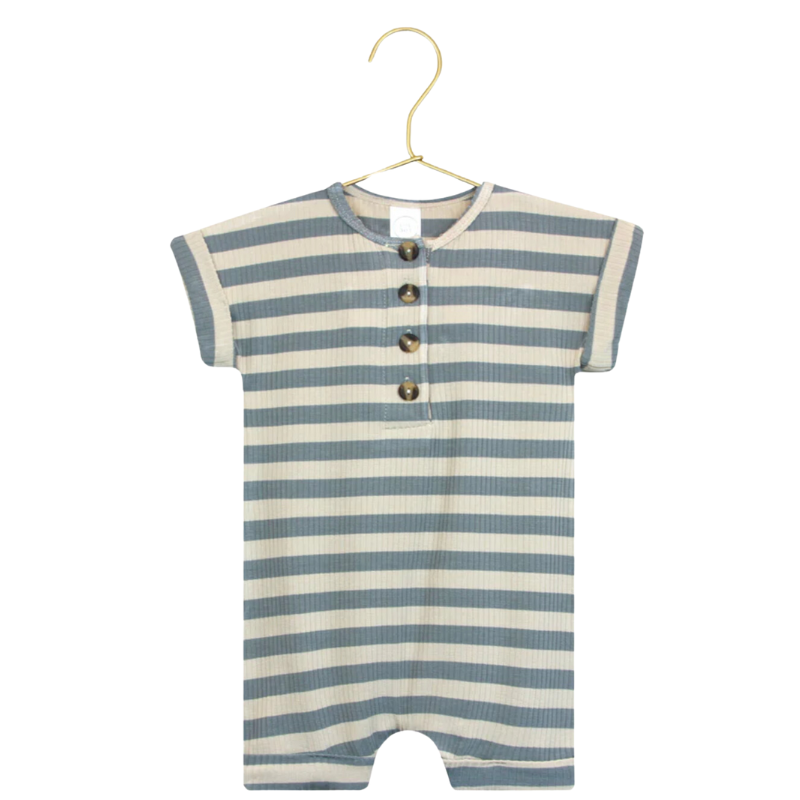 Lou Lou & Co - Infant Lincoln Ribbed Romper in Blue Stripes
