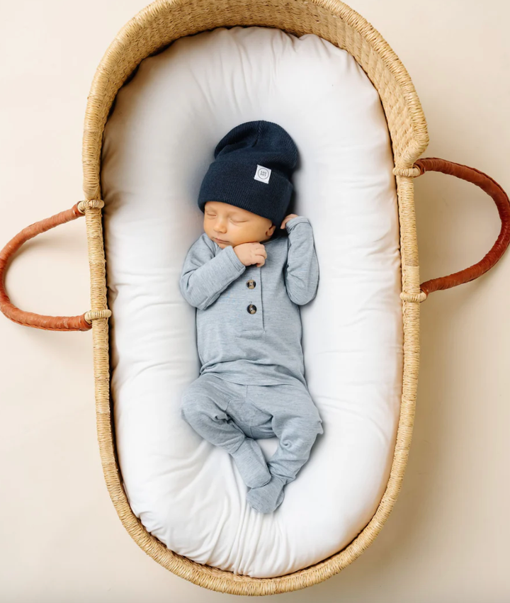 Lou Lou & Co Baby Crew Top + Bottom Set in Heathered Blue