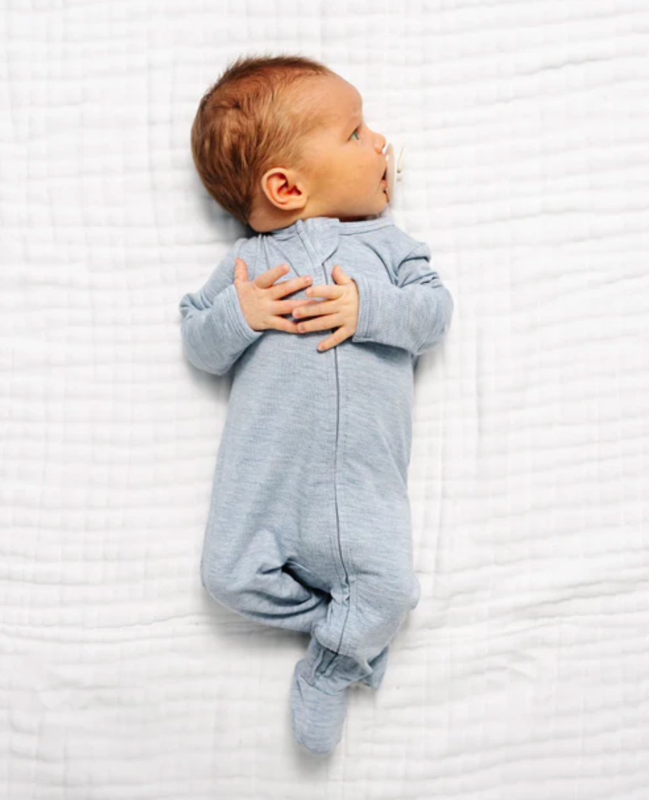 Lou Lou & Co Crew heathered blue baby zip sleeper