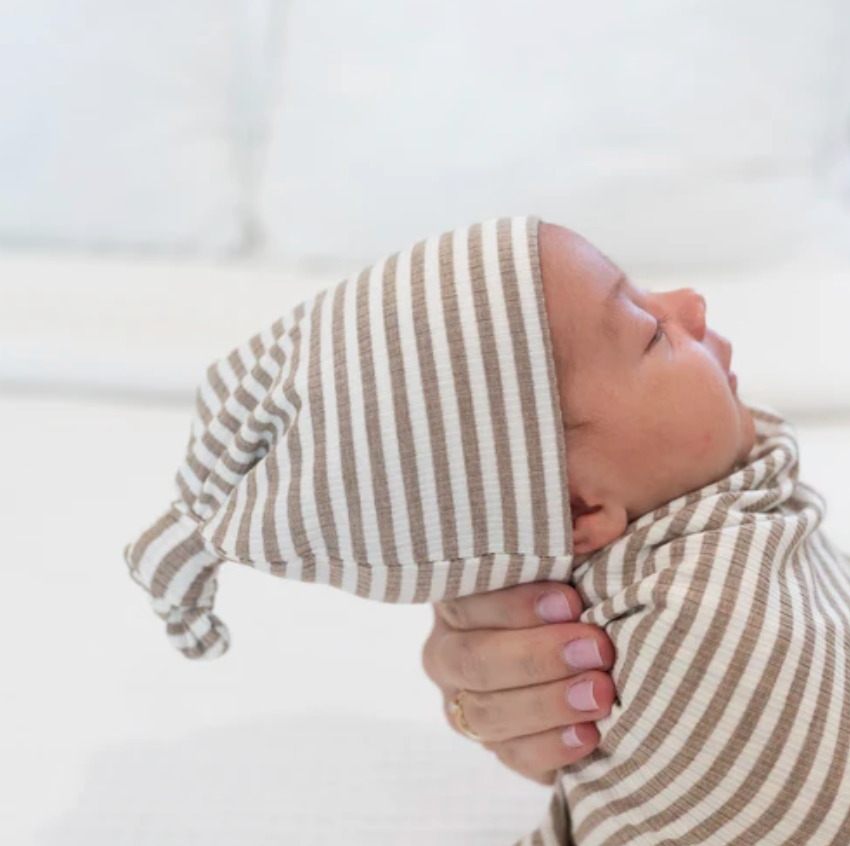 Lou Lou & Co Indy infant knot hat tan white stripes