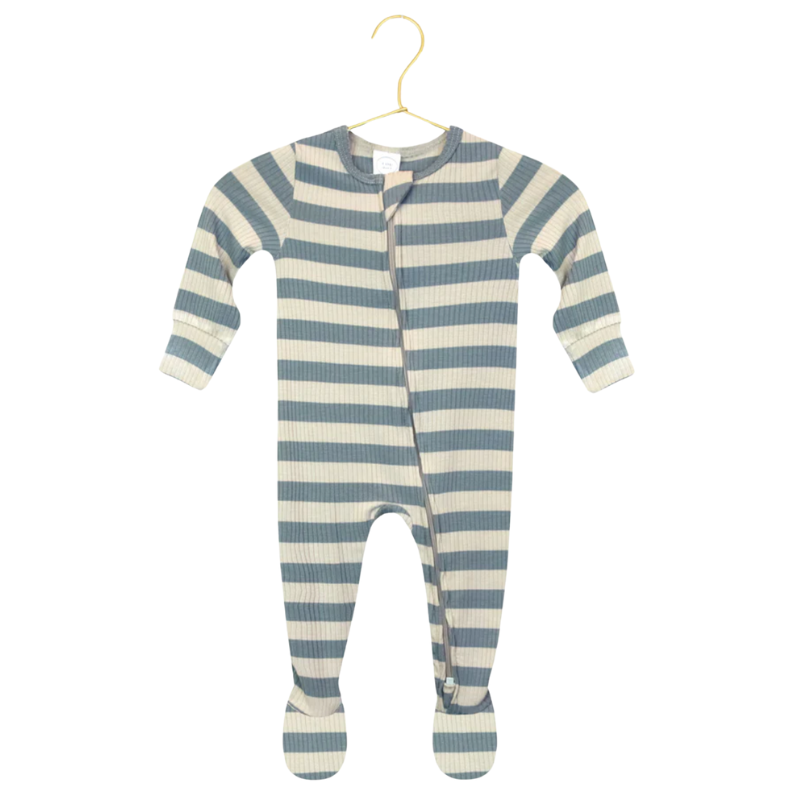 Lou Lou & Co Lincoln zip footie in blue stripes