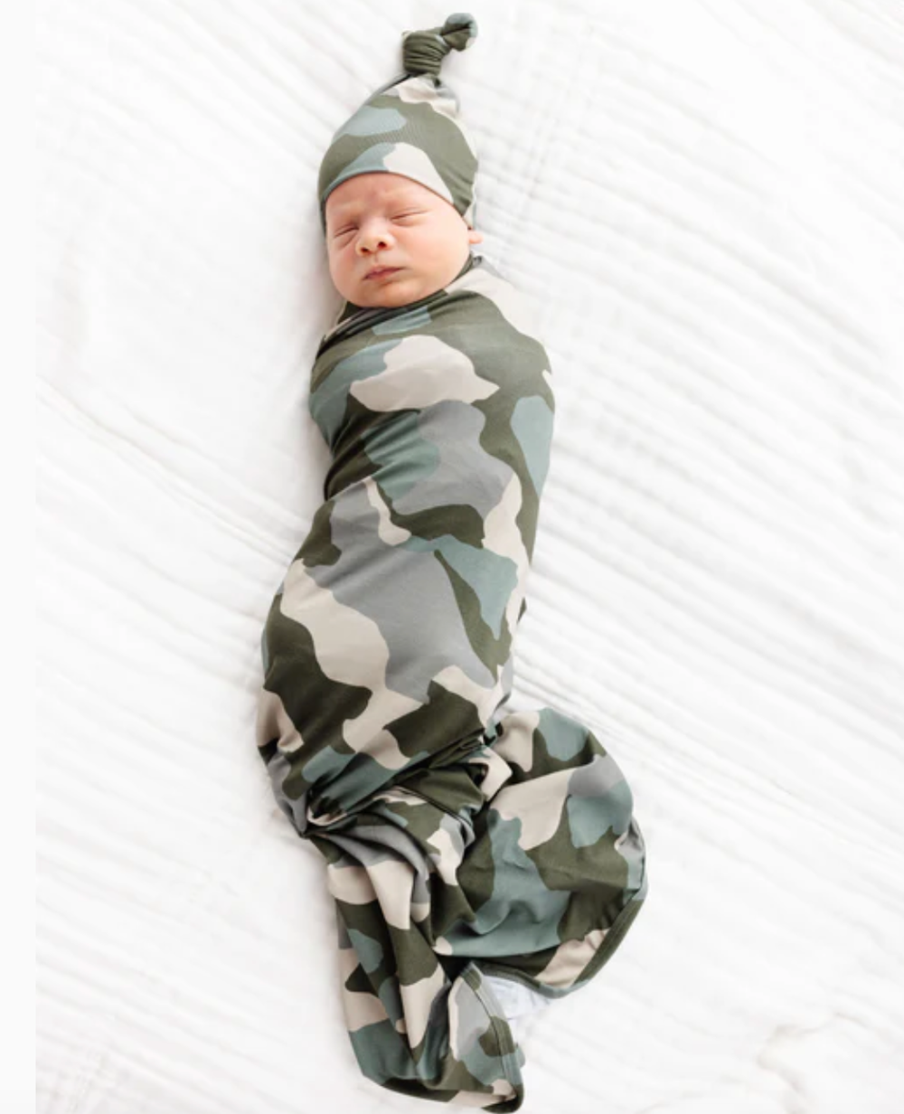 Lou Lou & Co Roger Camo baby swaddle blanket