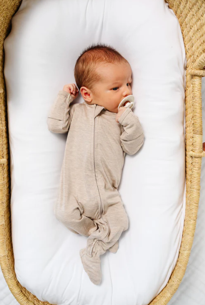 Lou Lou & Co Ryan baby zip footie sleeper in heathered wheat
