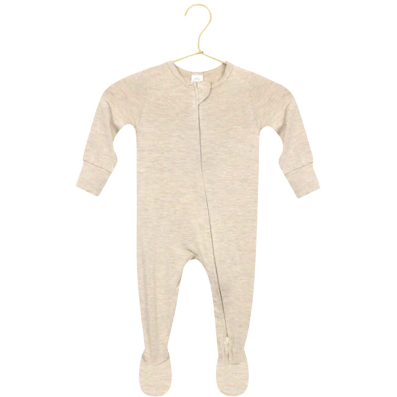 Lou Lou & Co Ryan zip footie sleeper in heathered wheat