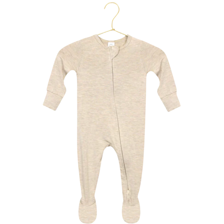 Lou Lou & Co Ryan zip footie sleeper in heathered wheat