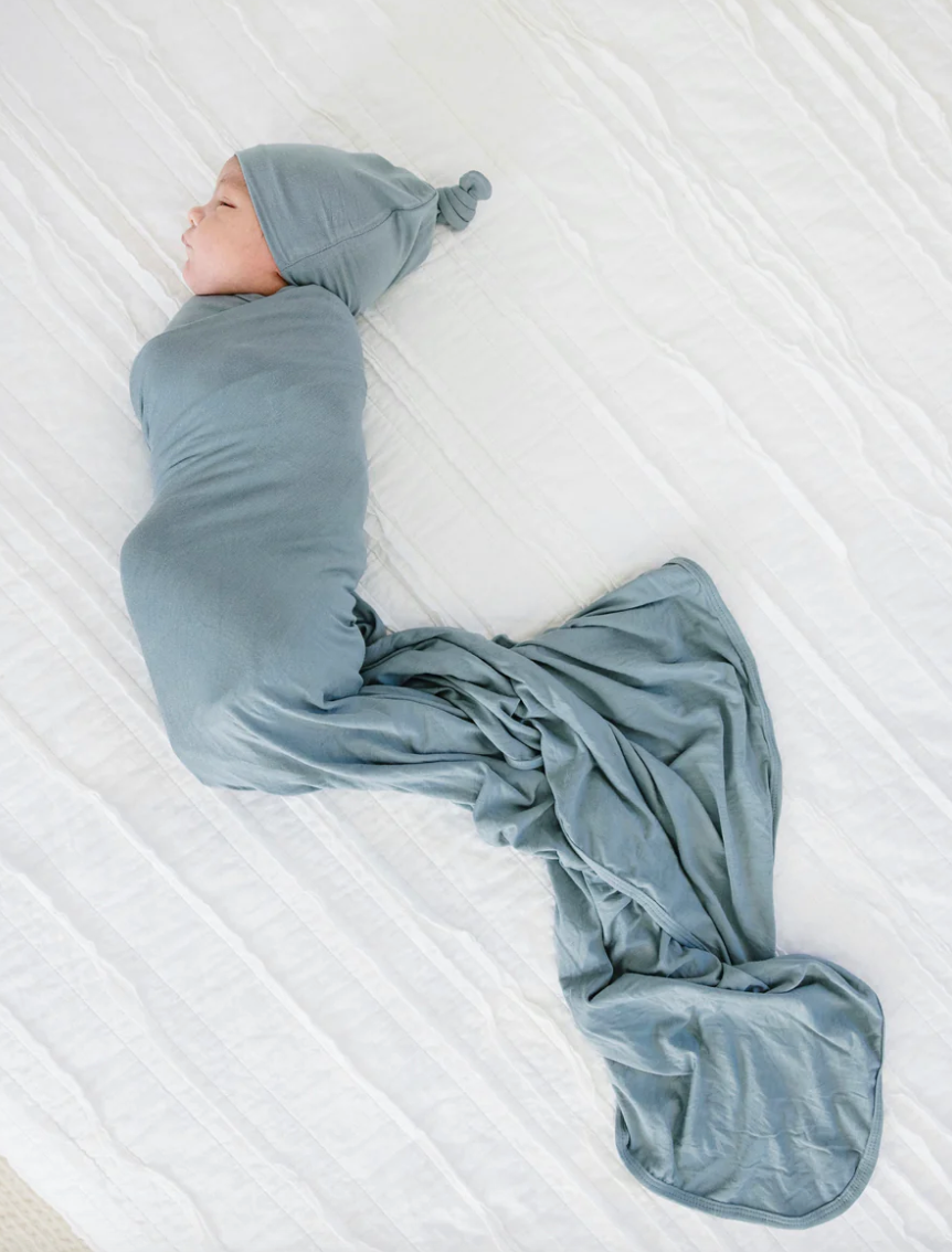 Lou Lou & Co dusty blue infant swaddle blanket