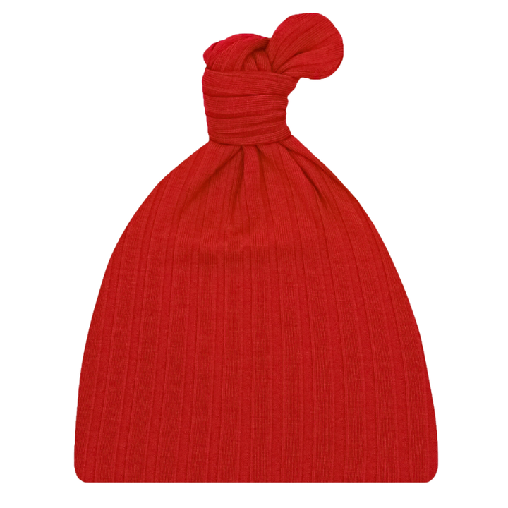 Lou Lou & Co red ribbed knot beanie