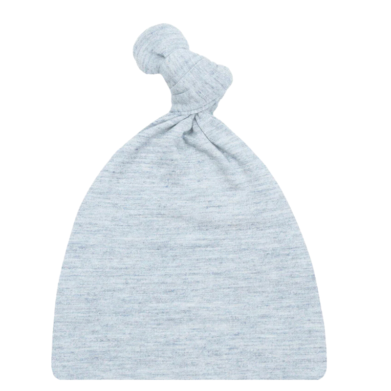 Lou Lou & Company top knot hat in crew heathered blue