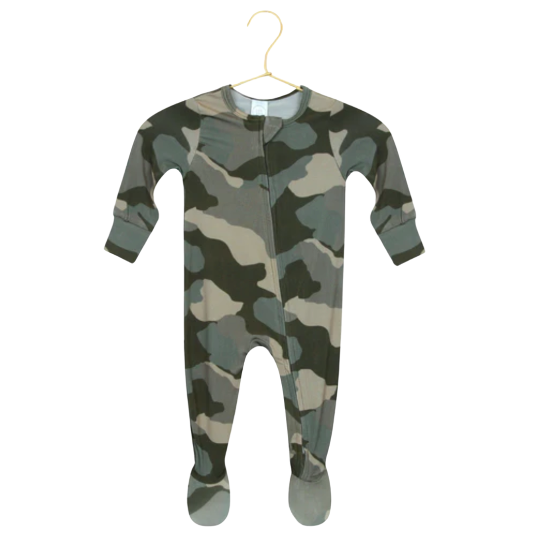 Lou Lou Roger Camo zipper footie for babies