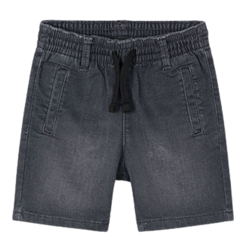 Mayoral boys soft elastic waist drawstring denim shorts dark grey
