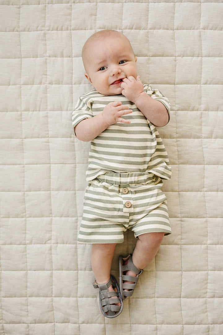 Mebie Baby - Sage Stripe boys Button Short Set