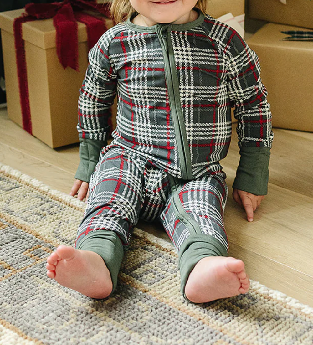 Mebie Baby Christmas pajamas green plaid