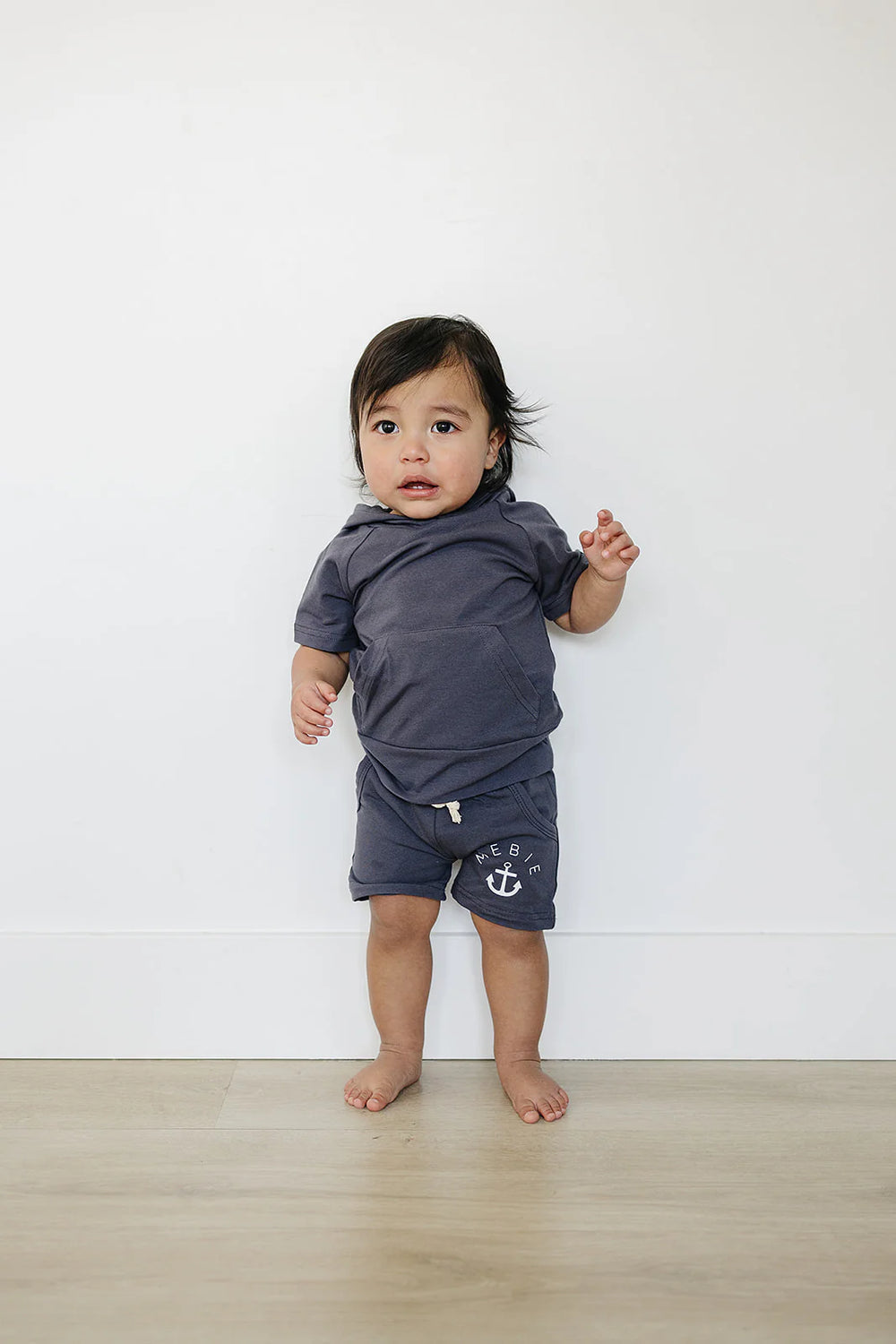 Mebie Baby Slate hooded short sleeve tee
