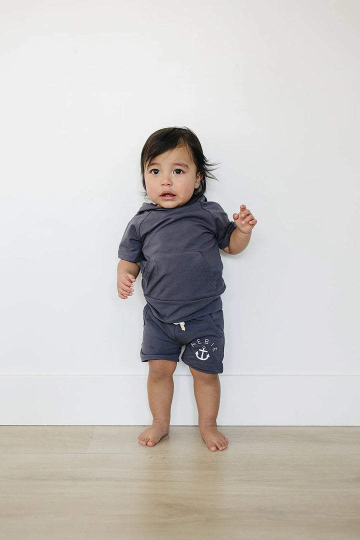Mebie Baby Slate hooded short sleeve tee