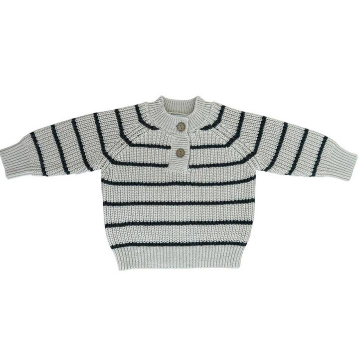 Mebie Baby Stripe button sweater in charcoal stripes