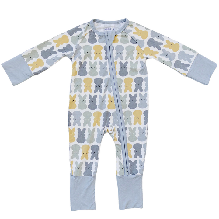 Mebie Baby - Bamboo Bunny ZIpper Pajamas in Dusty Blue