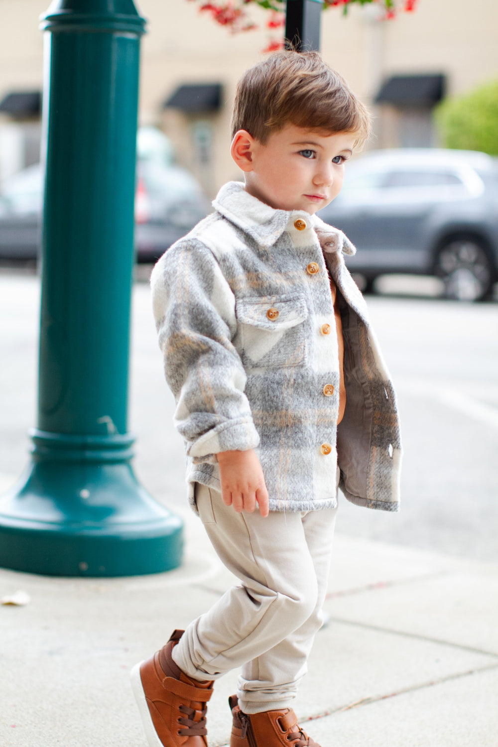 Mebie Baby boys fuzzy fall flannel shacket