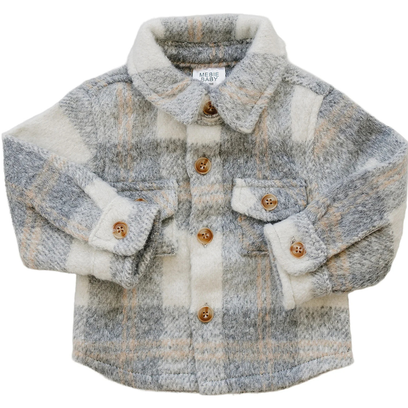 Mebie Baby boys fuzzy flannel plaid shacket