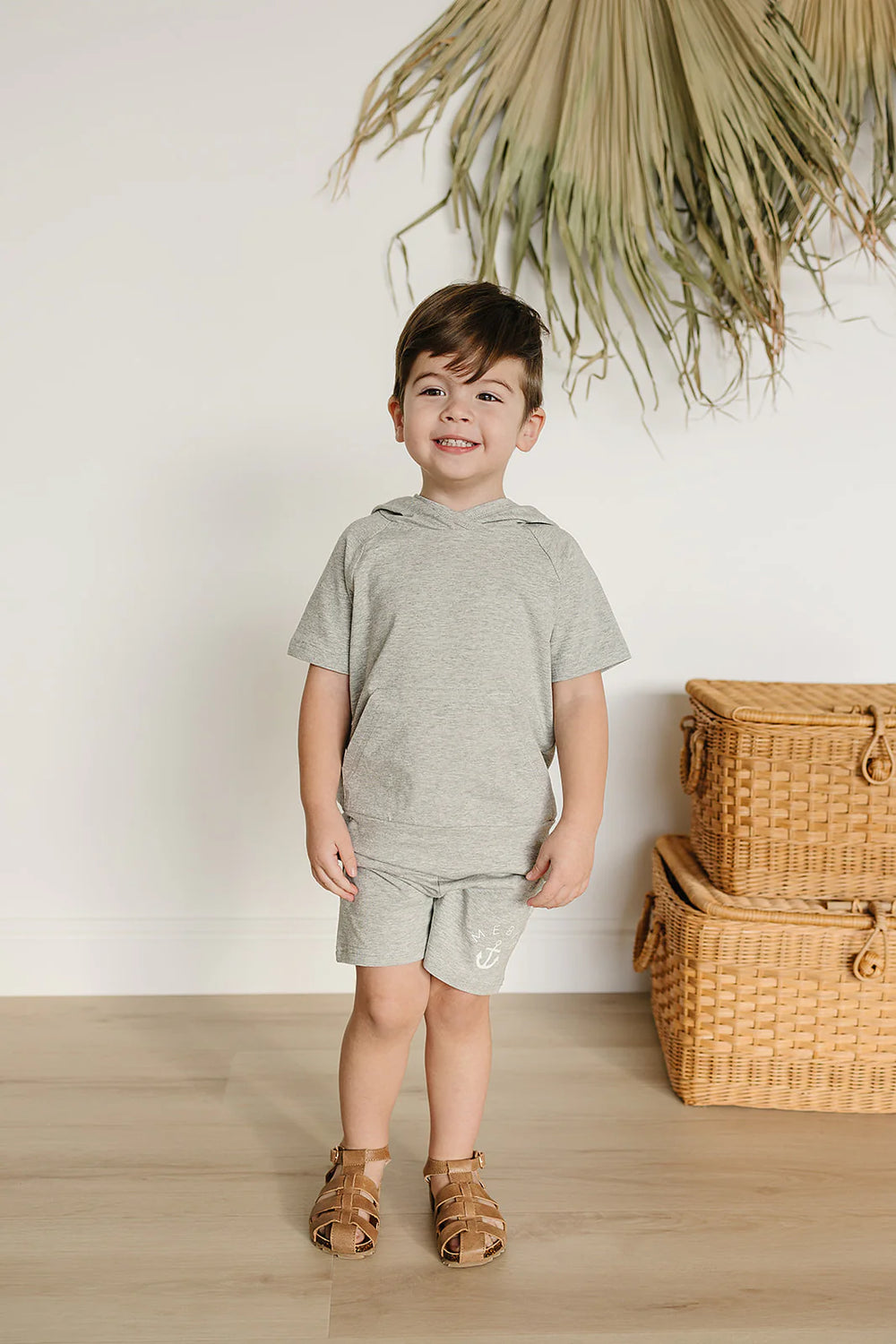 Mebie Baby boys hooded tshirt in heather grey