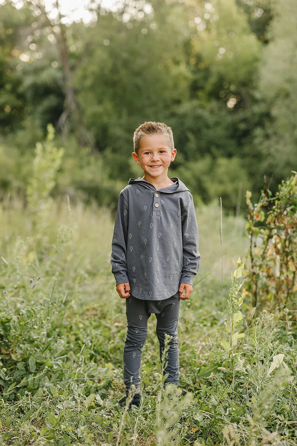 Mebie Baby charcoal hooded set lightning bolt