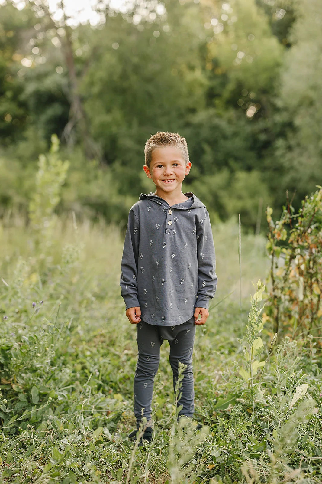 Mebie Baby charcoal hooded set lightning bolt