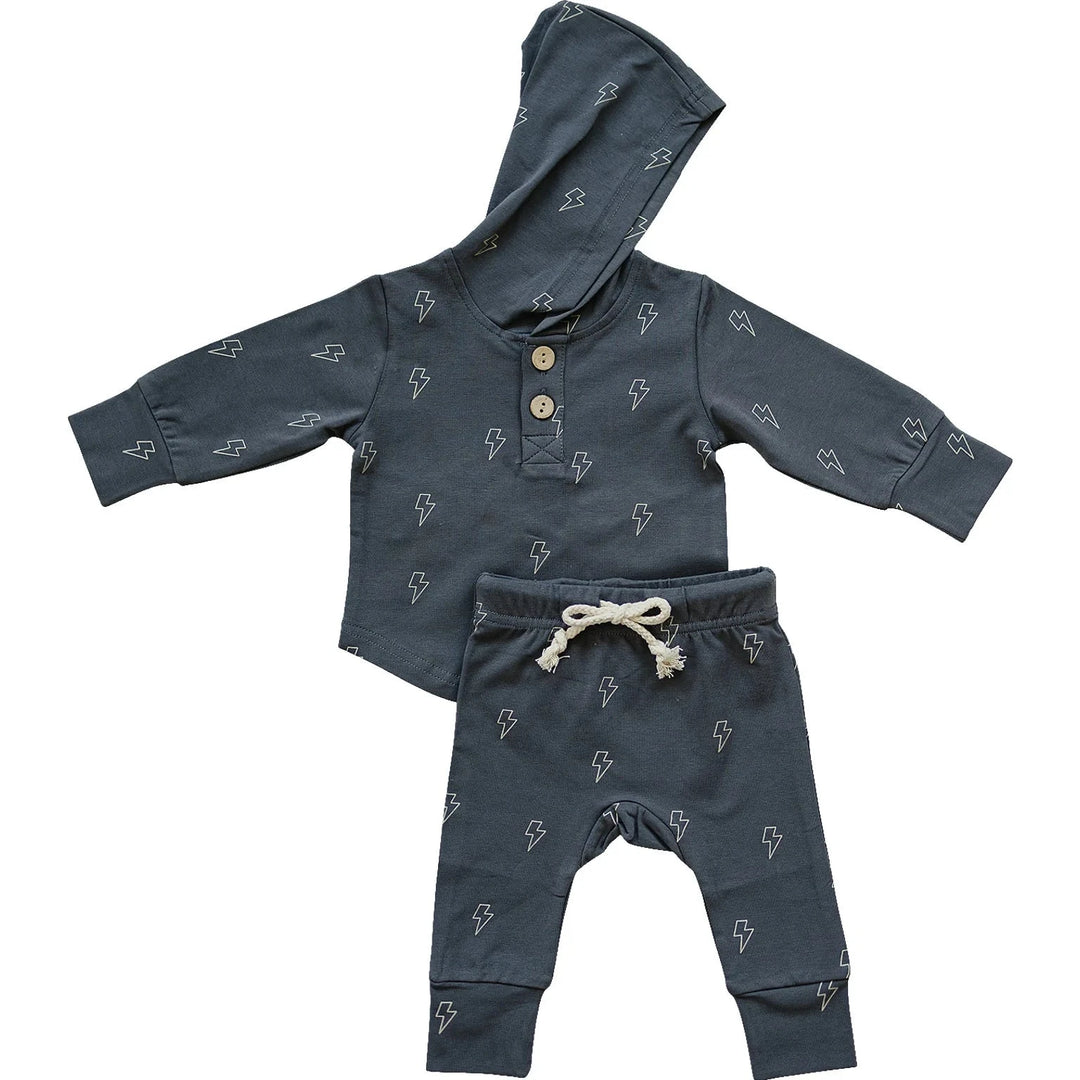 Mebie Baby charcoal hooded set with lightning bolt