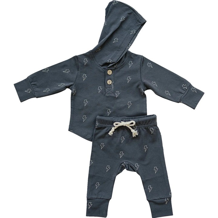 Mebie Baby charcoal hooded set with lightning bolt
