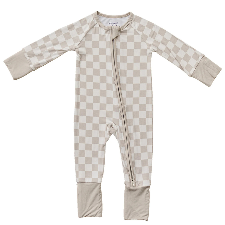 Mebie Baby checkered baby zip sleeper tan