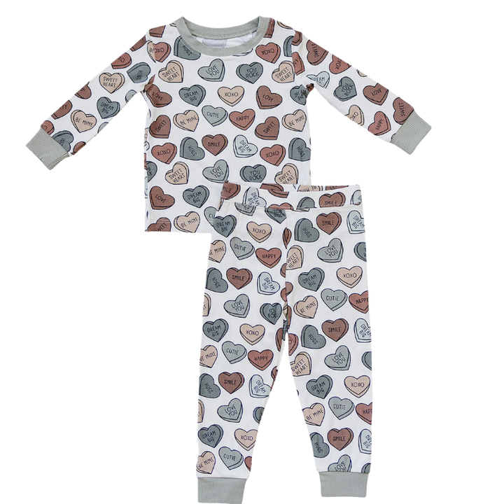 Mebie Baby conversation hearts ribbed pajamas