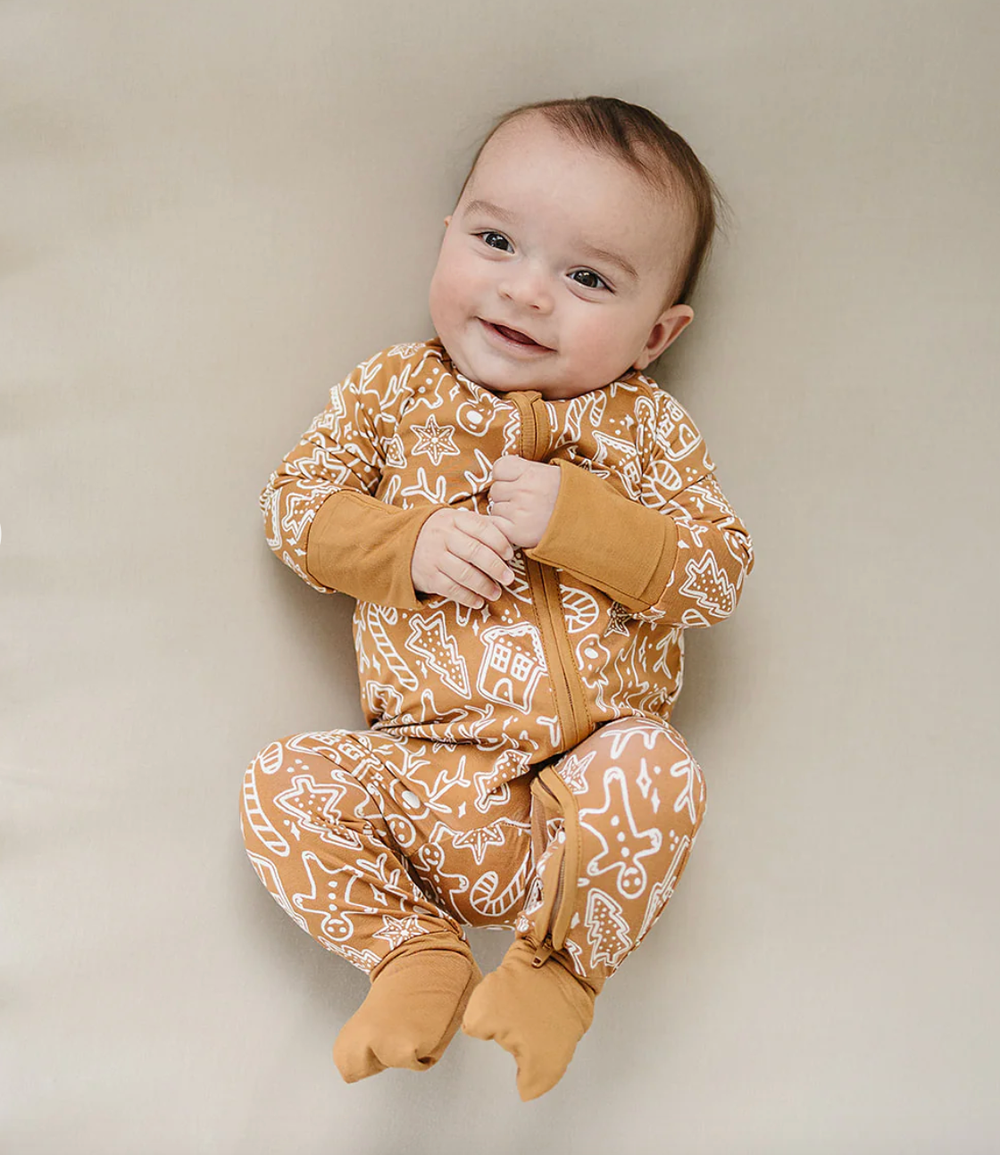 Mebie Baby gingerbread zipper sleep romper