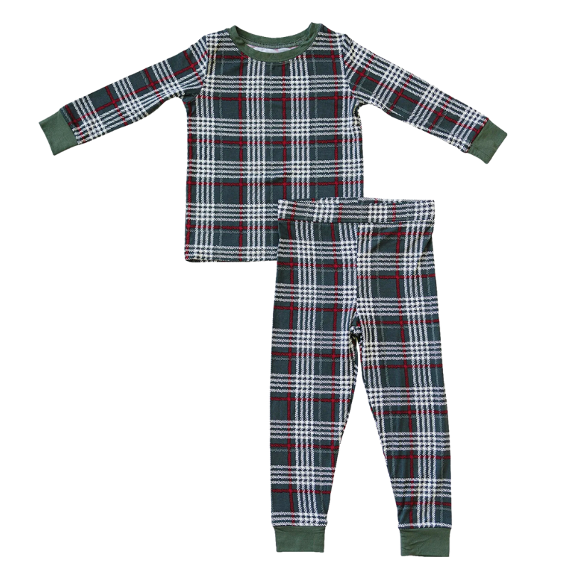 Mebie Baby green plaid cozy pj set