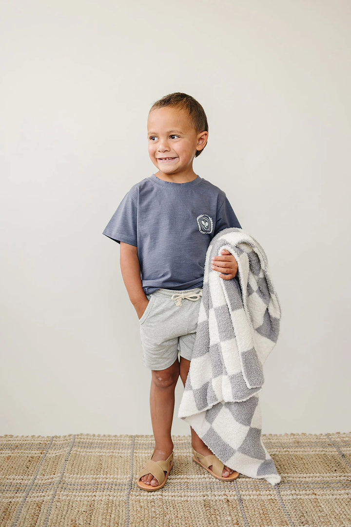Mebie Baby grey checkered plush blanket
