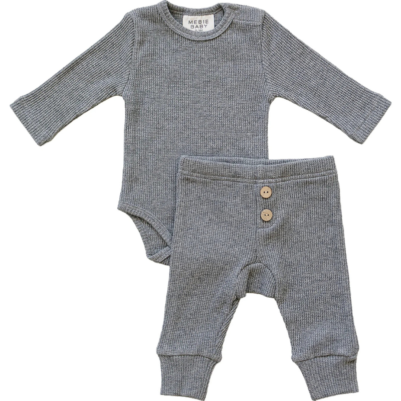 Mebie Baby heather grey baby onesie waffle set