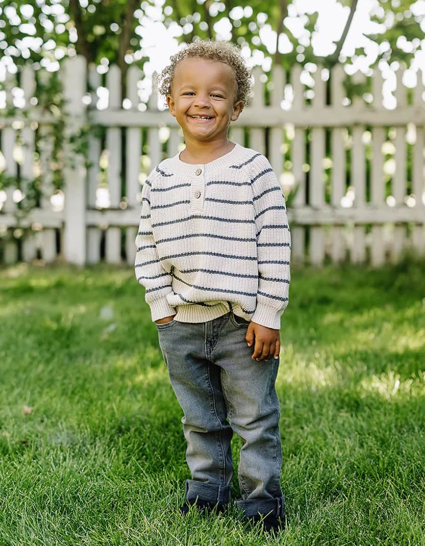 Mebie Baby knit sweater in charcoal stripes