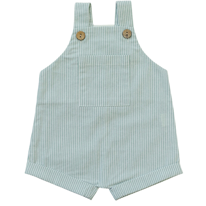 Mebie Baby overalls in green stripes