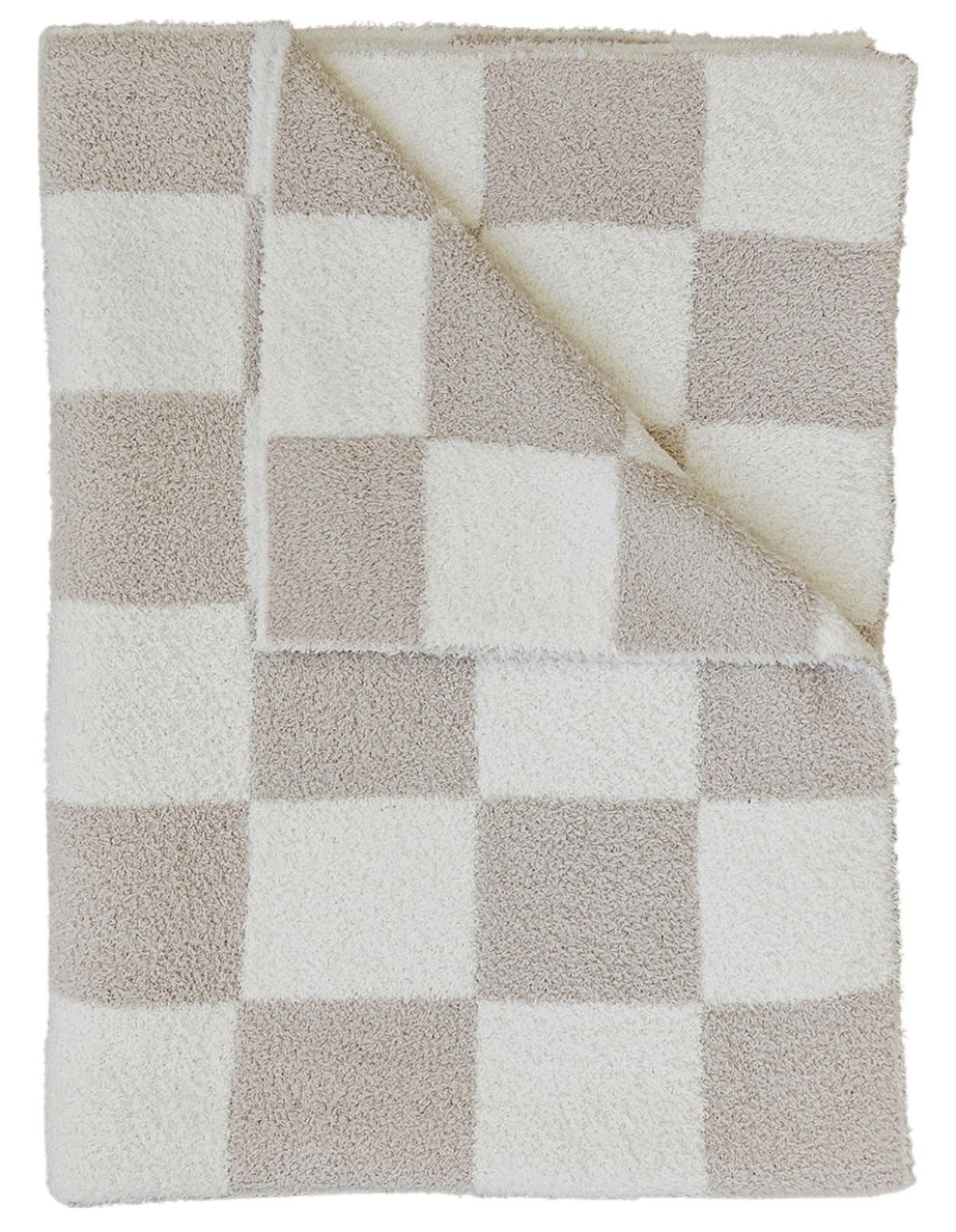 Mebie Baby plush reversible blanket taupe checkeres