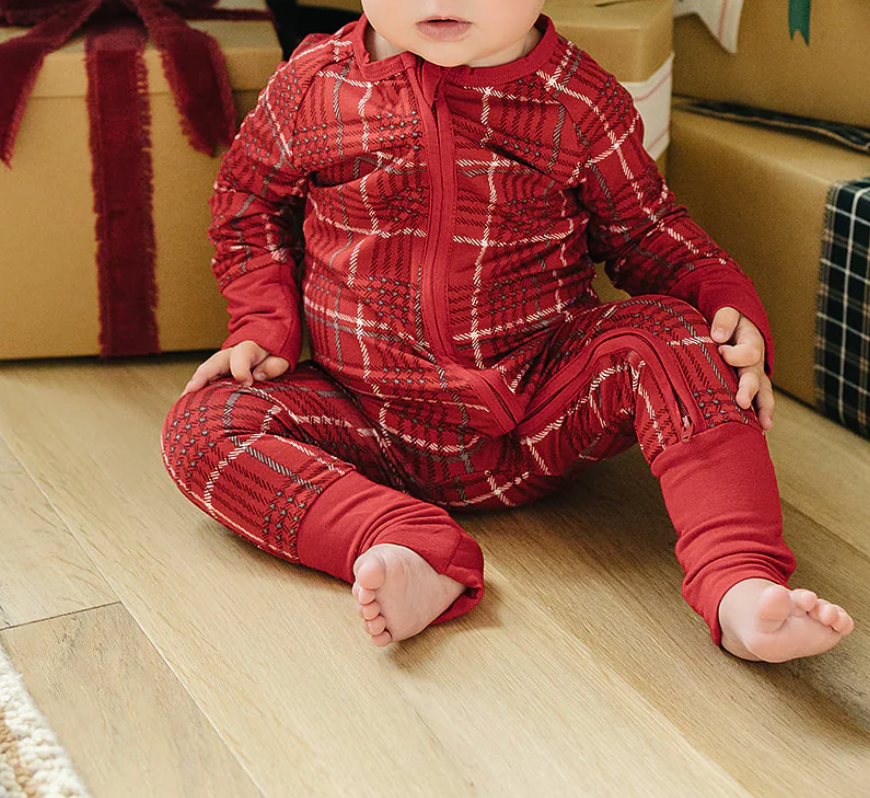 Mebie Baby red plaid baby pajamas