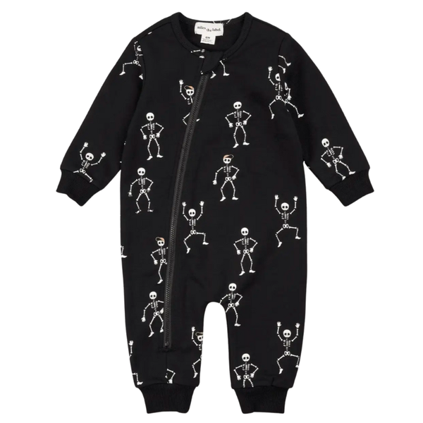 Miles - Glow-in-the-Dark Skeletons Zip Playsuit in Black – Roman