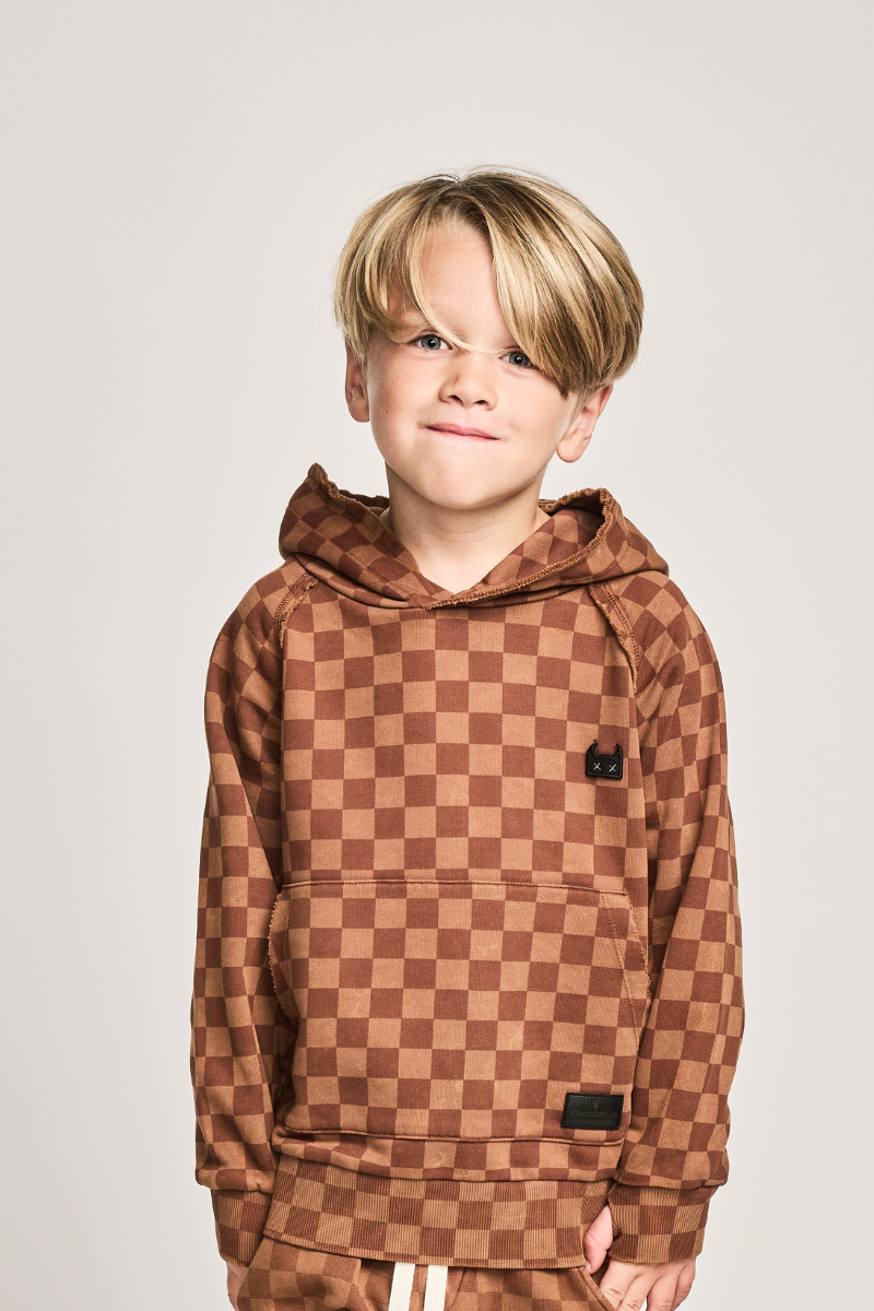 Munster Kids check hoodie washed almond