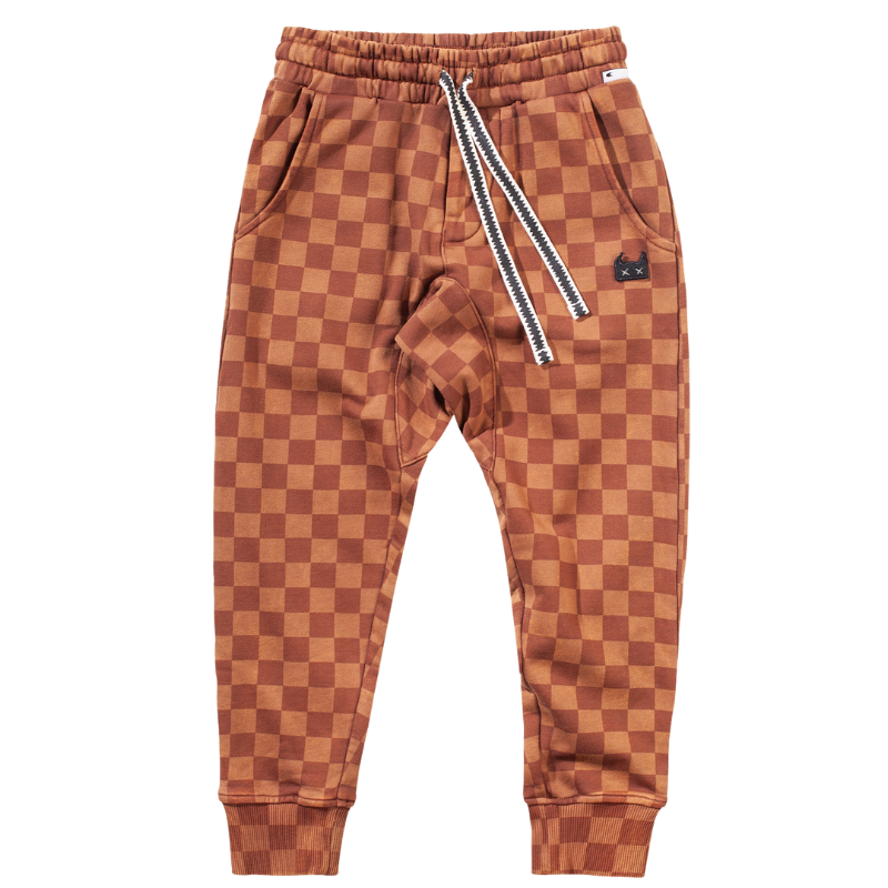 Munster Kids checkered joggers in washed almond