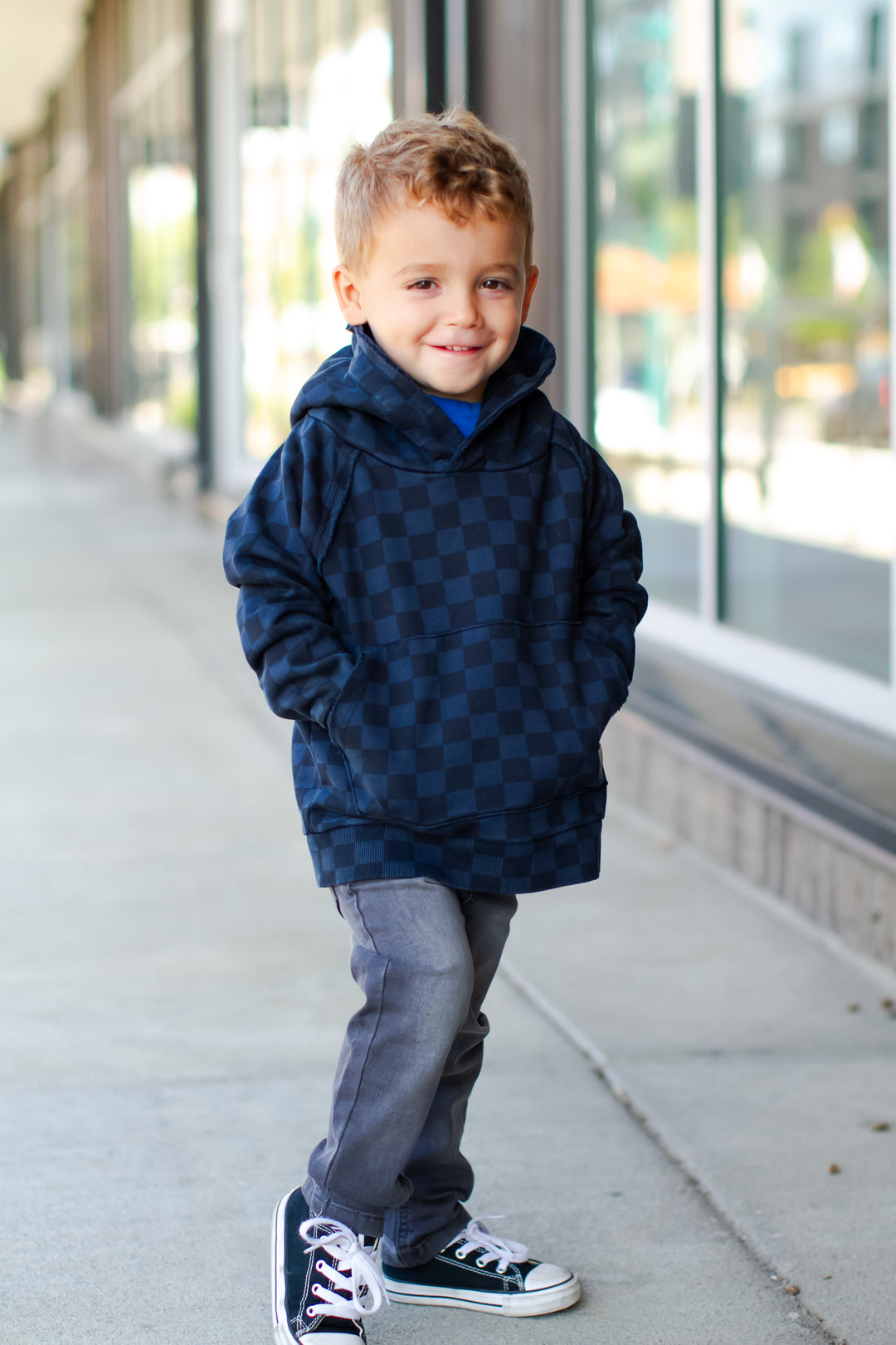 Munster kids boys checkered blue hoodie