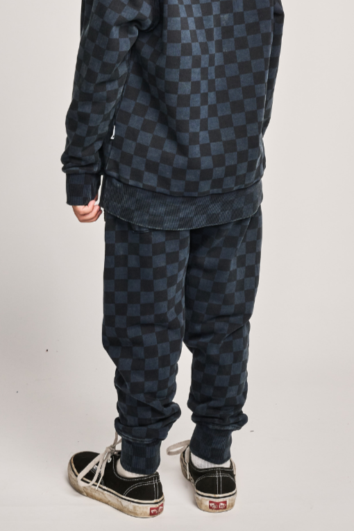 Munster kids navy checkered joggers