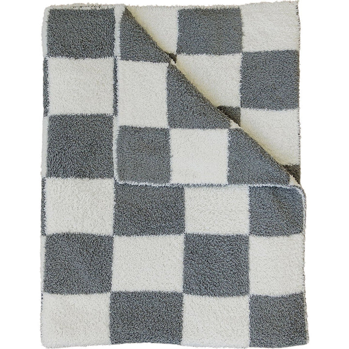 Mebie Baby - Plush Children's Blanket in Charcoal Checkers 45"x60"