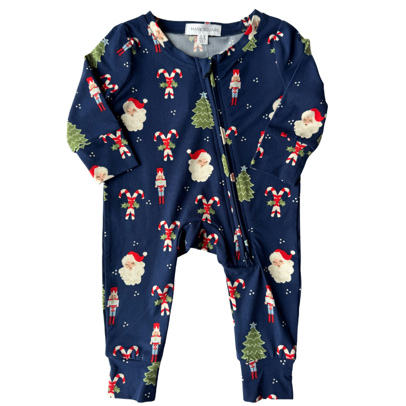 Navy baby Christmas pajamas Santas and Candy Canes
